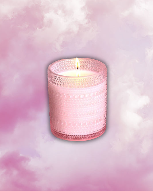 pink 8oz beeswax, non-toxic candle scented with pure essential oils
